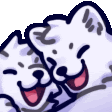 a couple of white cats are laying next to each other and smiling .