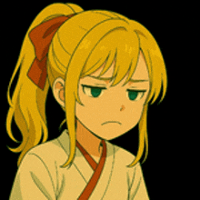 a girl with blonde hair and green eyes is wearing a kimono