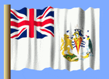 a british flag with a coat of arms on the bottom