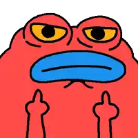 a cartoon drawing of a red monster with a blue mouth and yellow eyes
