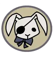a cartoon drawing of a white rabbit with black eyes