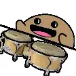 a cartoon of a person playing drums with a stick in their mouth .