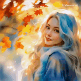 a painting of a woman wearing a blue scarf