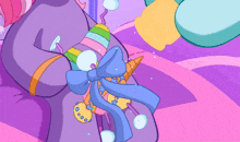 a cartoon drawing of a person with a blue bow