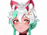 a drawing of a girl with red horns and white hair