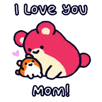 a cartoon of a teddy bear hugging another teddy bear with the words i love you mom below it