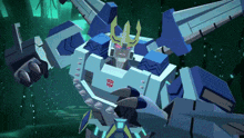 a cartoon transformer with a sword and a crown on his head