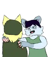 a drawing of a cat holding another cat 's shoulder