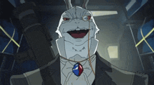a cartoon drawing of a rabbit with glasses and a pendant