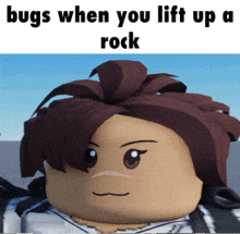 a picture of a cartoon character with a caption that says bugs when you lift up a rock