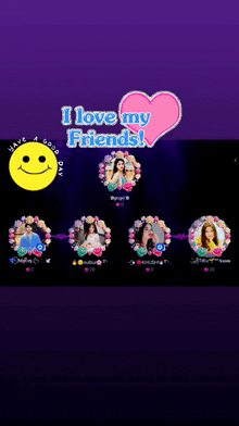 a purple background with the words i love my friends