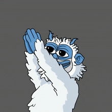 a cartoon drawing of a yeti with blue horns