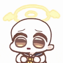 a cartoon character with a halo around his head and wings .