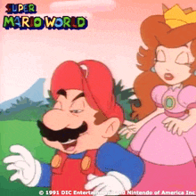 a cartoon of mario and princess peach from the super mario world video game