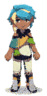 a cartoon character with blue hair and a yellow streak