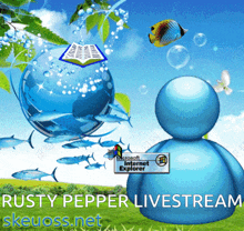 an advertisement for rusty pepper livestream shows a blue microsoft internet explorer icon