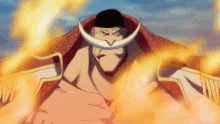 a cartoon of a man with a white beard is surrounded by flames