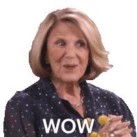 a woman with a surprised look on her face and the word wow written on the bottom