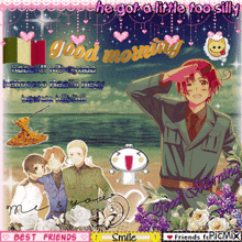 a collage of anime characters with the words " he got a little too silly " written above them