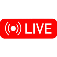 a red live button with a white circle in the middle