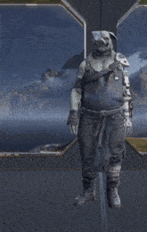 a video game character with a helmet that says ' a. ' on it