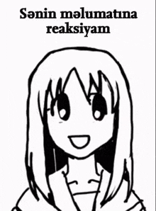 a black and white drawing of a girl with the words " senin melumatna reaksiyam " above her