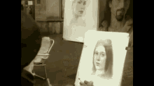 a man is drawing a portrait of a woman