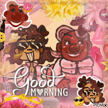 a picture of two cartoon characters with the words good morning on it