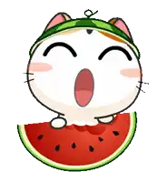 a cartoon cat is wearing a watermelon hat
