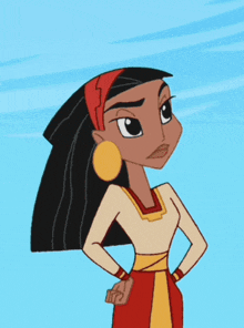 a cartoon of a woman with her hands on her hips and a red headband