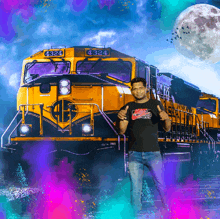 a man giving a thumbs up in front of a train with the number 4324 on the front