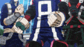 a man in a blue uniform has the letter a on his chest