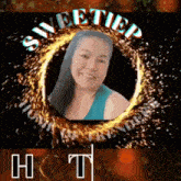 a picture of a woman in a circle that says sweetie