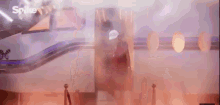 a woman in a bikini is standing in a room with smoke coming out of the door .