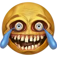 a smiley face with tears coming out of its eyes and teeth