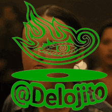 a green logo for @delojito with a woman behind it