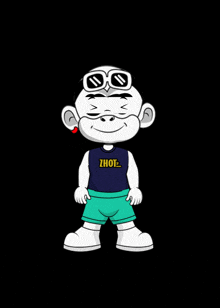 a cartoon character wearing sunglasses and a shirt that says zhot