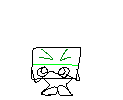 a black and white drawing of a cartoon character with a green face and legs .