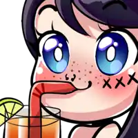 a cartoon of a girl drinking through a straw with the number xxx on her face