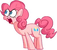 a pink pony with blue eyes and a surprised look on her face