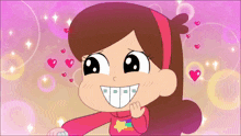 a cartoon character with a star on her shirt is smiling
