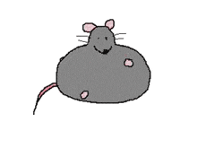 a cartoon drawing of a fat rat with a long tail and a smiling face .