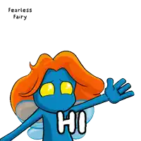 a blue fairy with orange hair is wearing a shirt that says ho on it