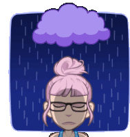 a cartoon of a girl with glasses and a purple cloud on her head