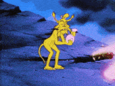 a cartoon character with a beard and horns is holding a bag of money
