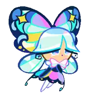 a pixel art drawing of a girl with butterfly wings and a bow