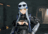a female anime character wearing sunglasses and a black jacket with a checkered pattern