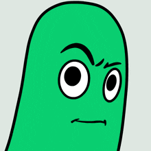 a green cartoon character with big eyes and a smile on his face
