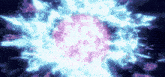 a blue and purple explosion in the middle of a dark room .
