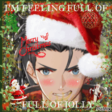 a picture of a man wearing a santa hat that says merry christmas